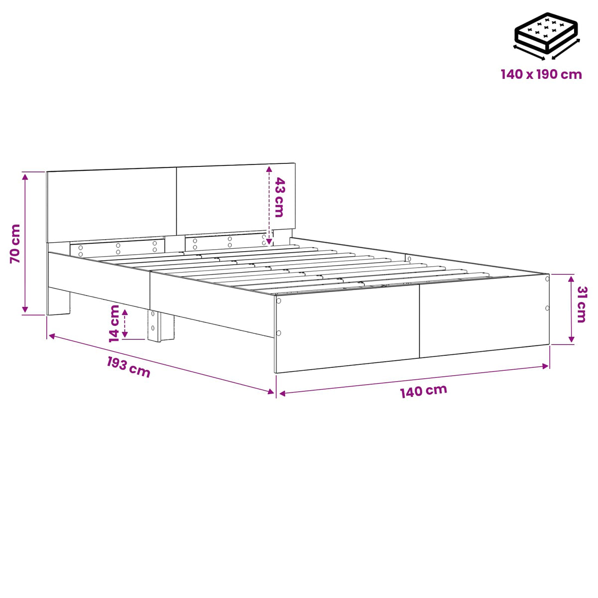 Bedframe met Hoofdeinde Oud hout 135 x 190 cm Bewerkt hout