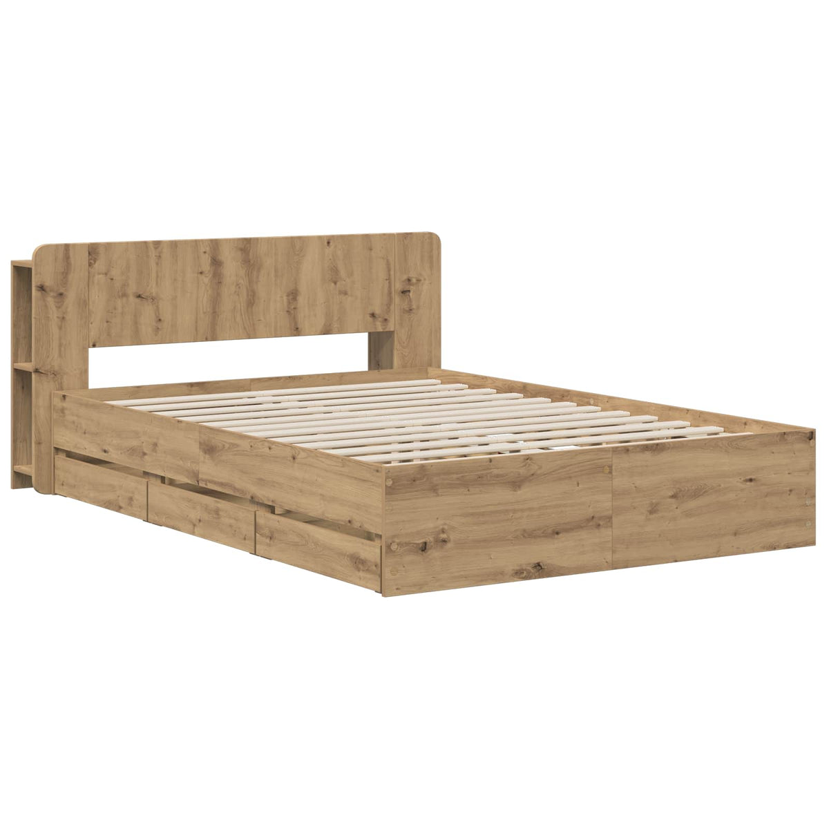 Bedframe met opbergruimte en hoofdbord Artisanaal eiken