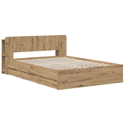 Bedframe met opbergruimte en hoofdbord Artisanaal eiken