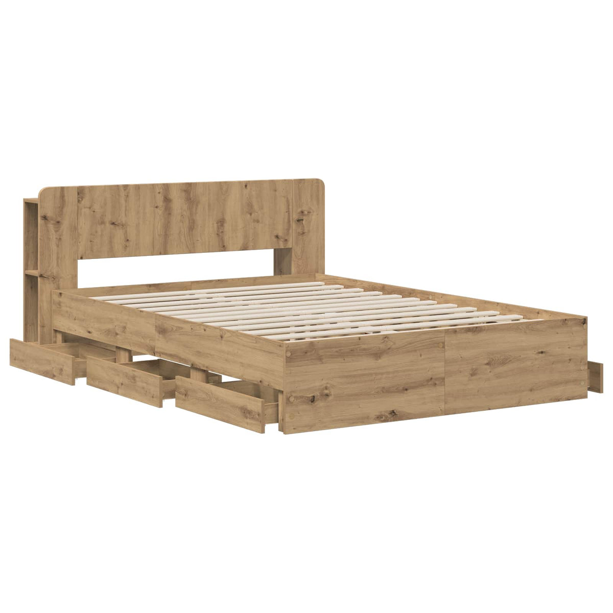 Bedframe met opbergruimte en hoofdbord Artisanaal eiken