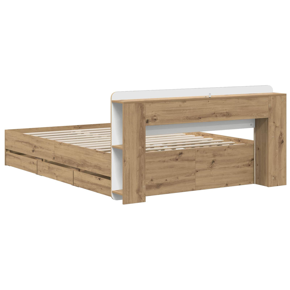 Bedframe met opbergruimte en hoofdbord Artisanaal eiken