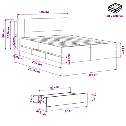 Bedframe met opbergruimte en hoofdbord Artisanaal eiken