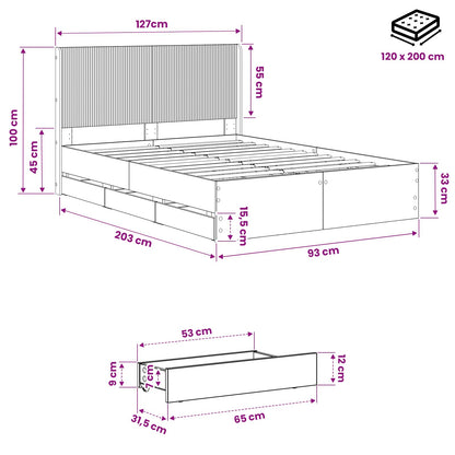 Bedframe met opbergruimte en hoofdbord Artisan Oak 120 x 200 cm