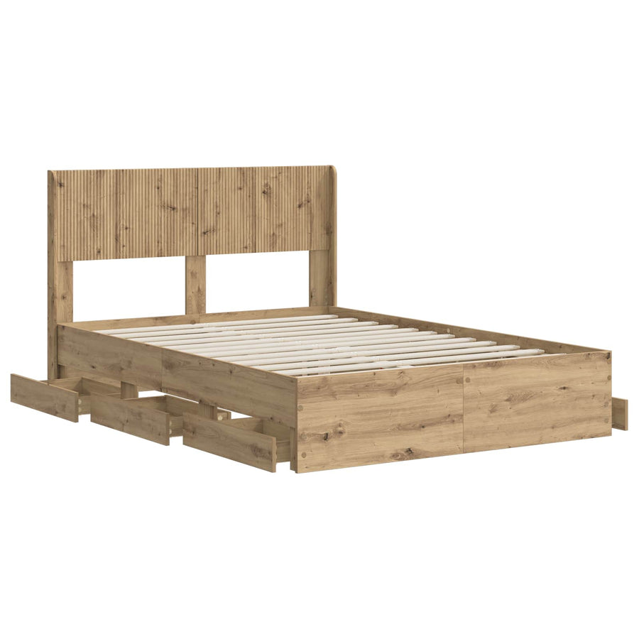 Bedframe met opbergruimte en hoofdbord Artisan Oak 120 x 200 cm