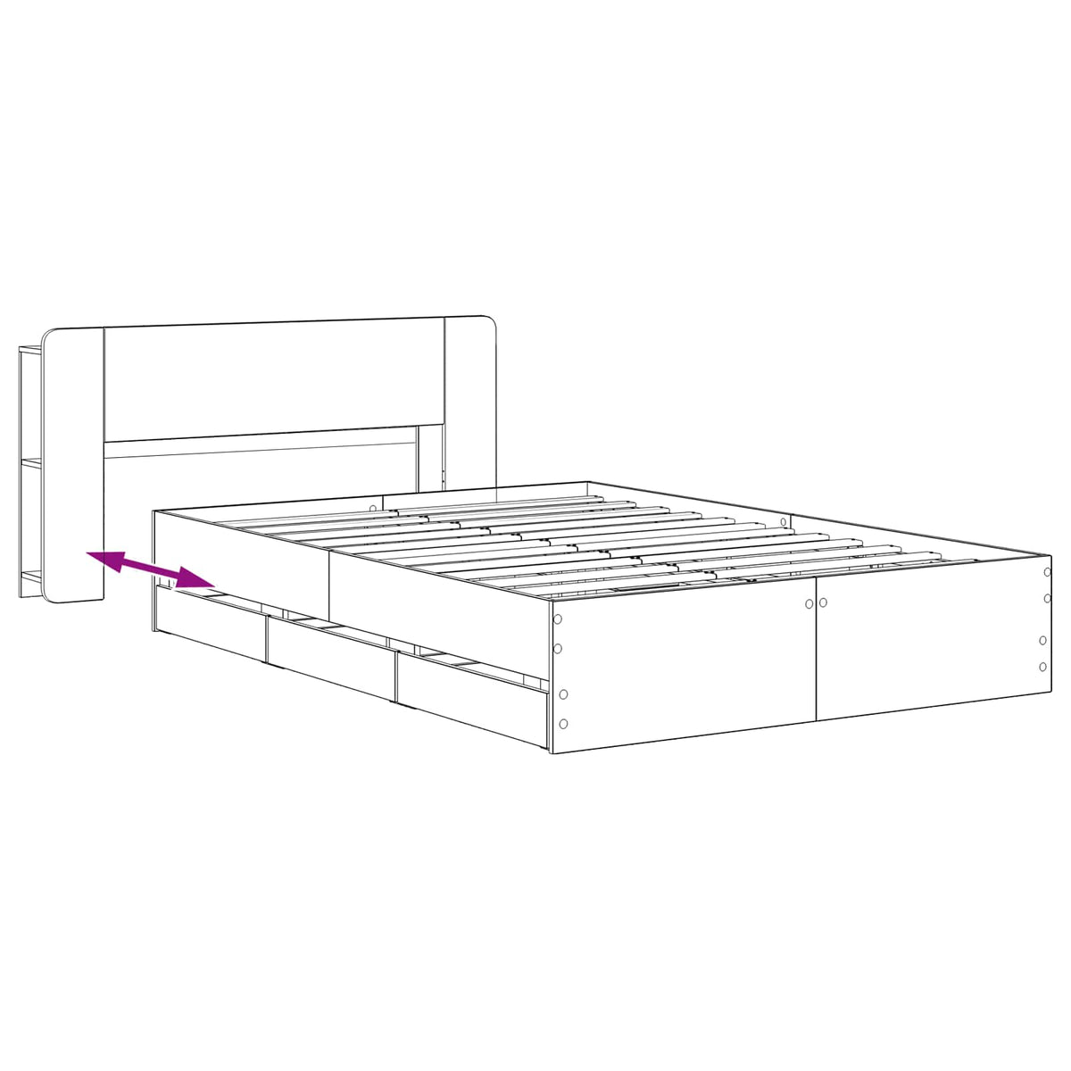 Bedframe met opbergruimte en hoofdbord Artisanaal eiken