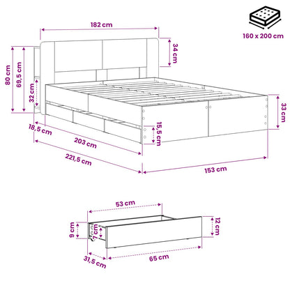 Bedframe met opbergruimte en hoofdbord Artisanaal eiken