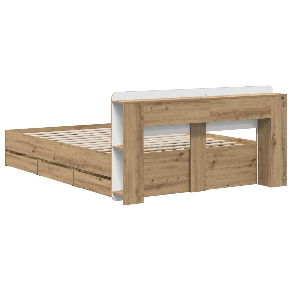 Bedframe met opbergruimte en hoofdbord Artisanaal eiken