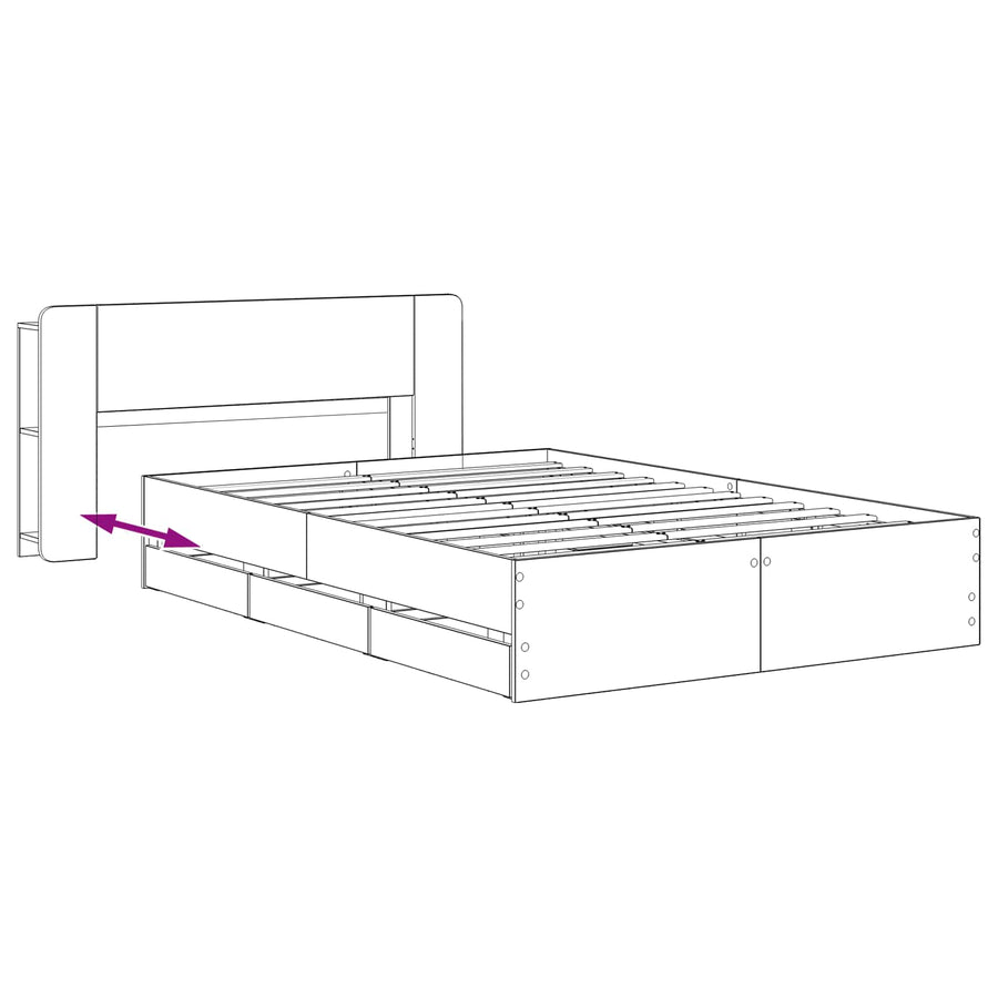 Bedframe met opbergruimte en hoofdbord Artisanaal eiken