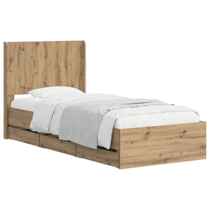 Bedframe met opbergruimte en hoofdbord Artisan Oak 90 x 200 cm
