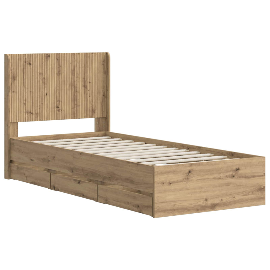 Bedframe met opbergruimte en hoofdbord Artisan Oak 90 x 200 cm