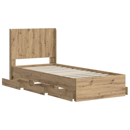 Bedframe met opbergruimte en hoofdbord Artisan Oak 90 x 200 cm