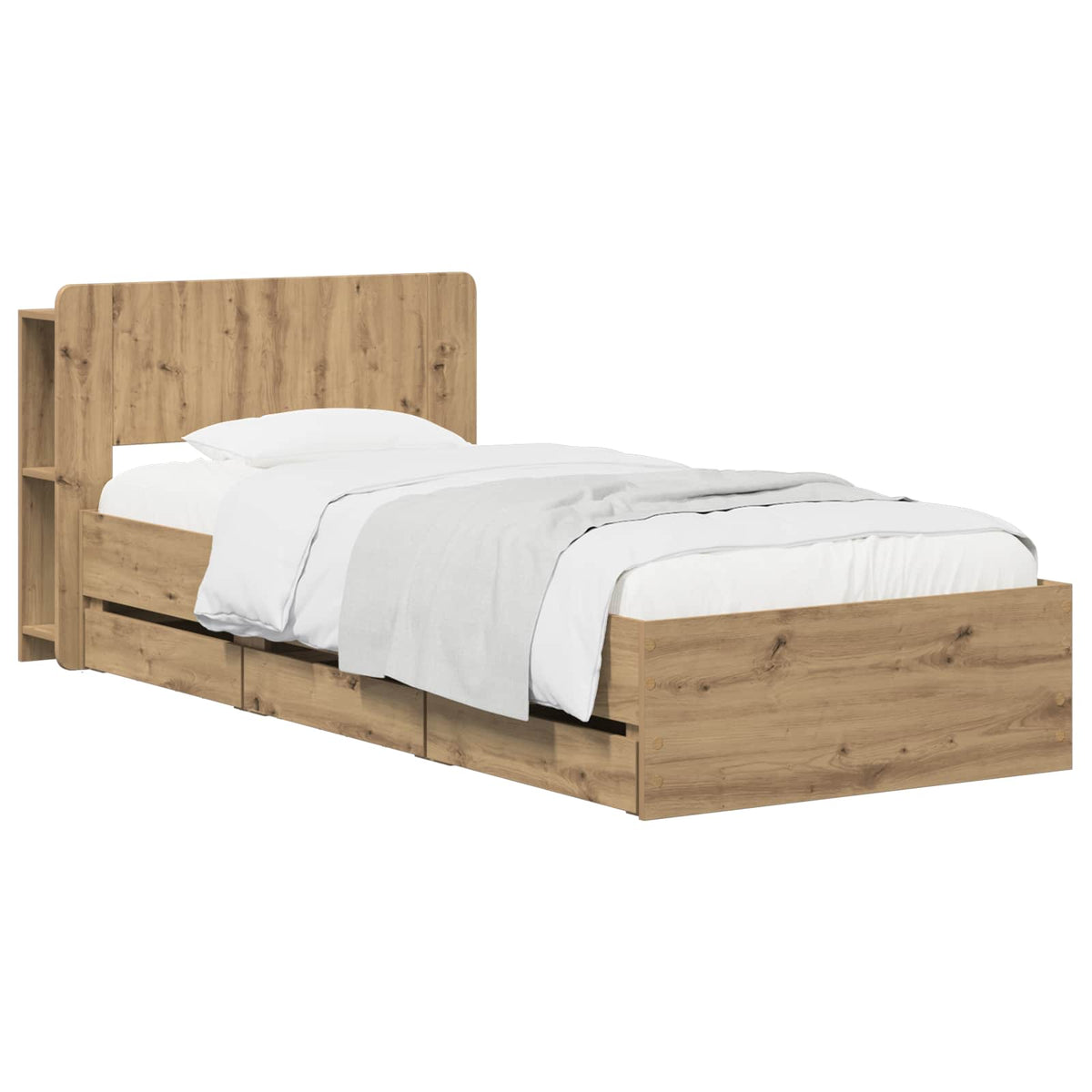 Bedframe met opbergruimte en hoofdbord Artisanaal eiken