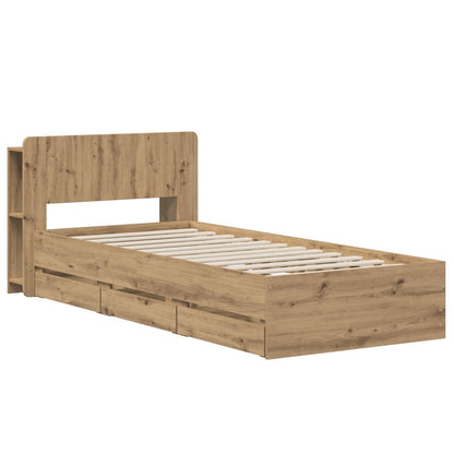 Bedframe met opbergruimte en hoofdbord Artisanaal eiken
