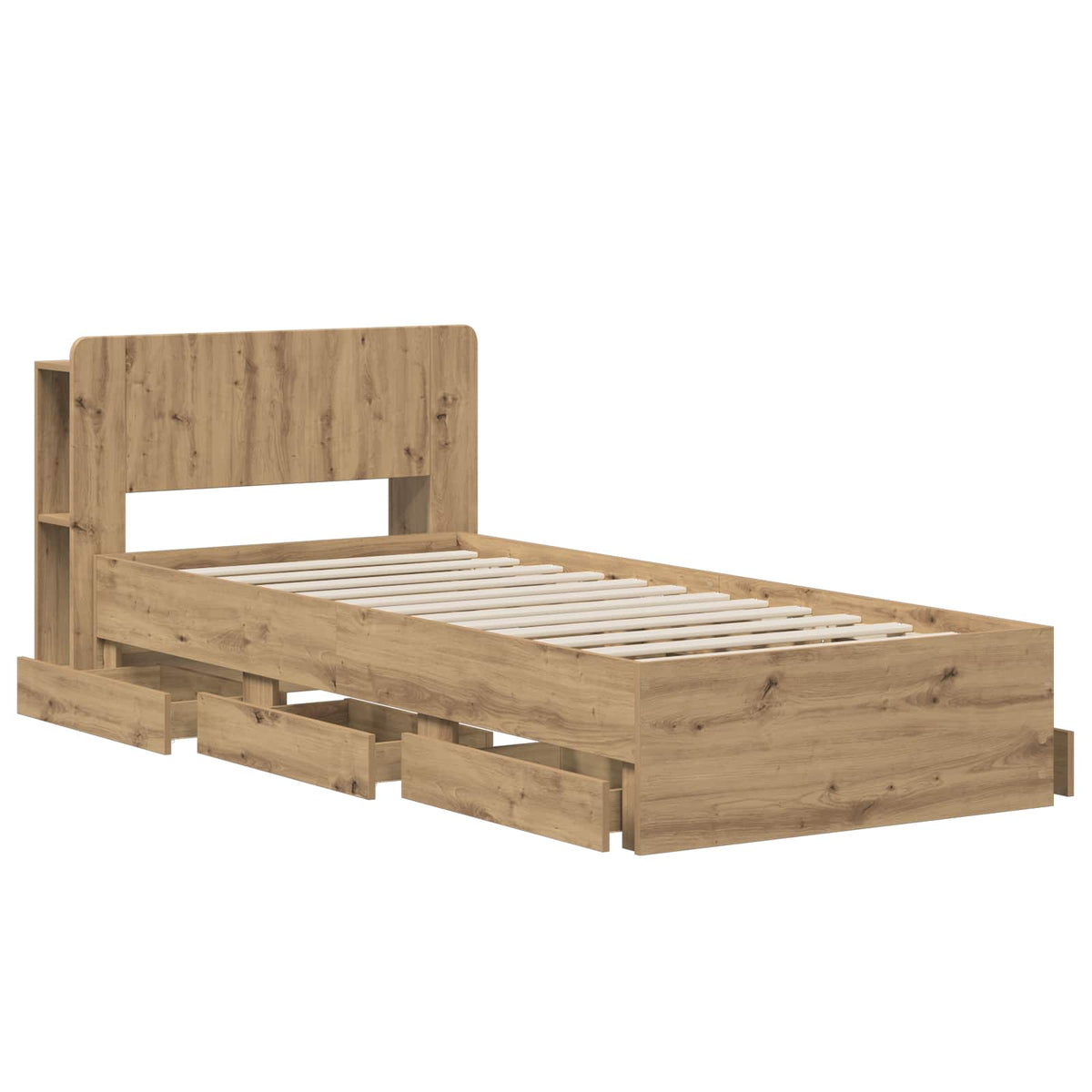 Bedframe met opbergruimte en hoofdbord Artisanaal eiken