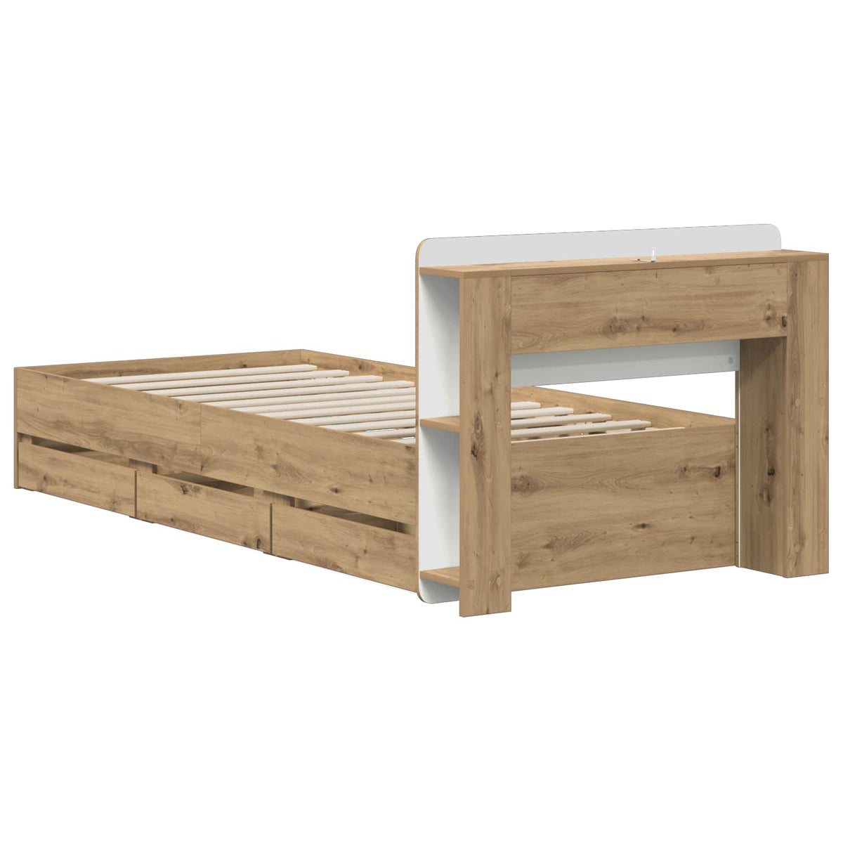 Bedframe met opbergruimte en hoofdbord Artisanaal eiken