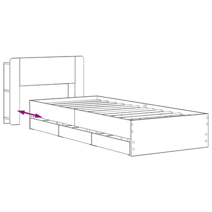 Bedframe met opbergruimte en hoofdbord Artisanaal eiken