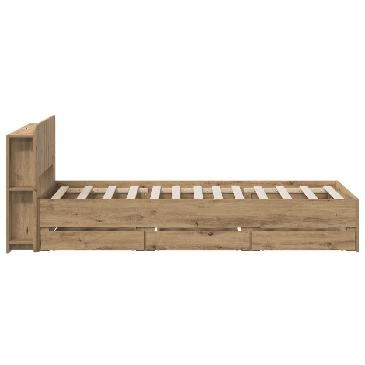 Bedframe met opbergruimte en hoofdbord Artisanaal eiken