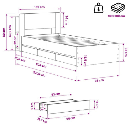 Bedframe met opbergruimte en hoofdbord Artisanaal eiken