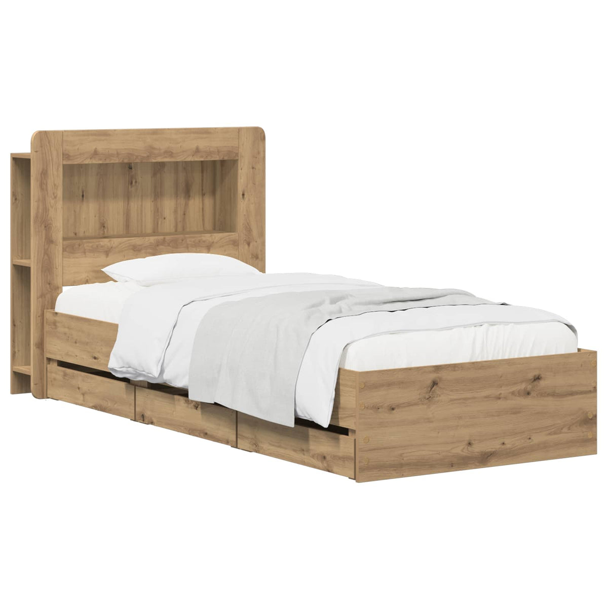 Bedframe met opbergruimte en hoofdbord Artisanaal eiken