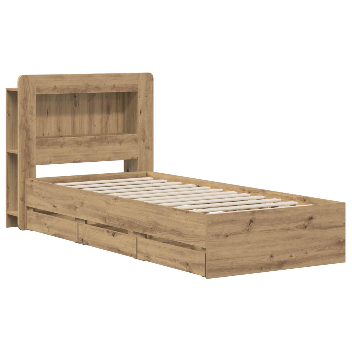 Bedframe met opbergruimte en hoofdbord Artisanaal eiken