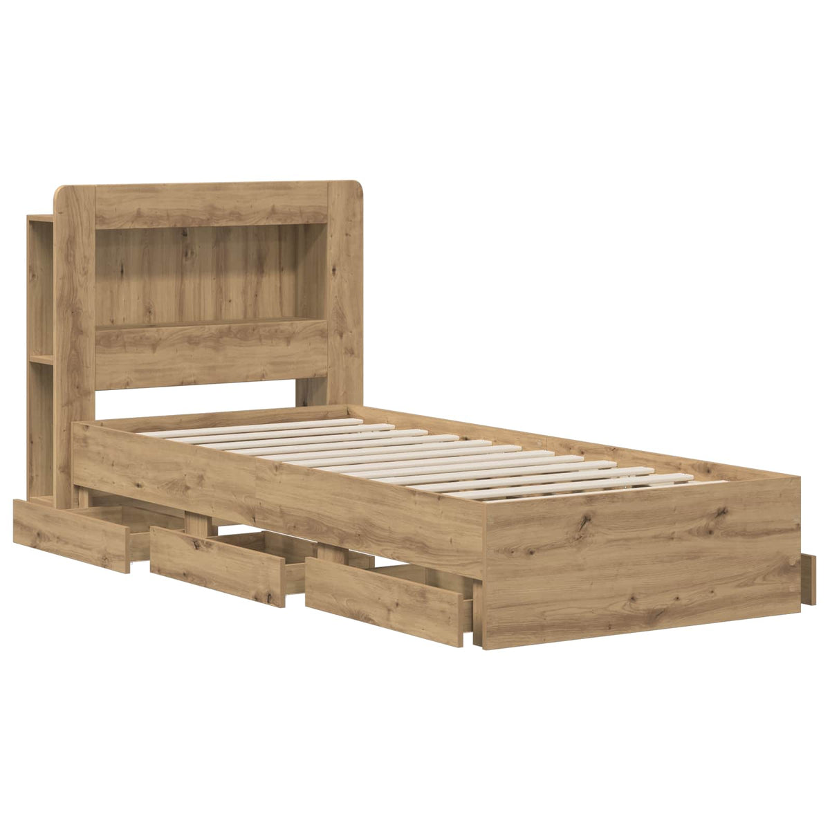 Bedframe met opbergruimte en hoofdbord Artisanaal eiken