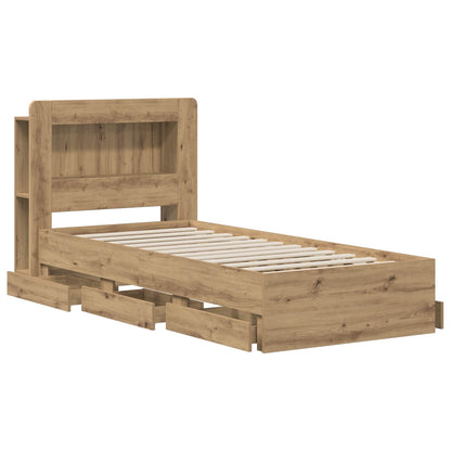 Bedframe met opbergruimte en hoofdbord Artisanaal eiken