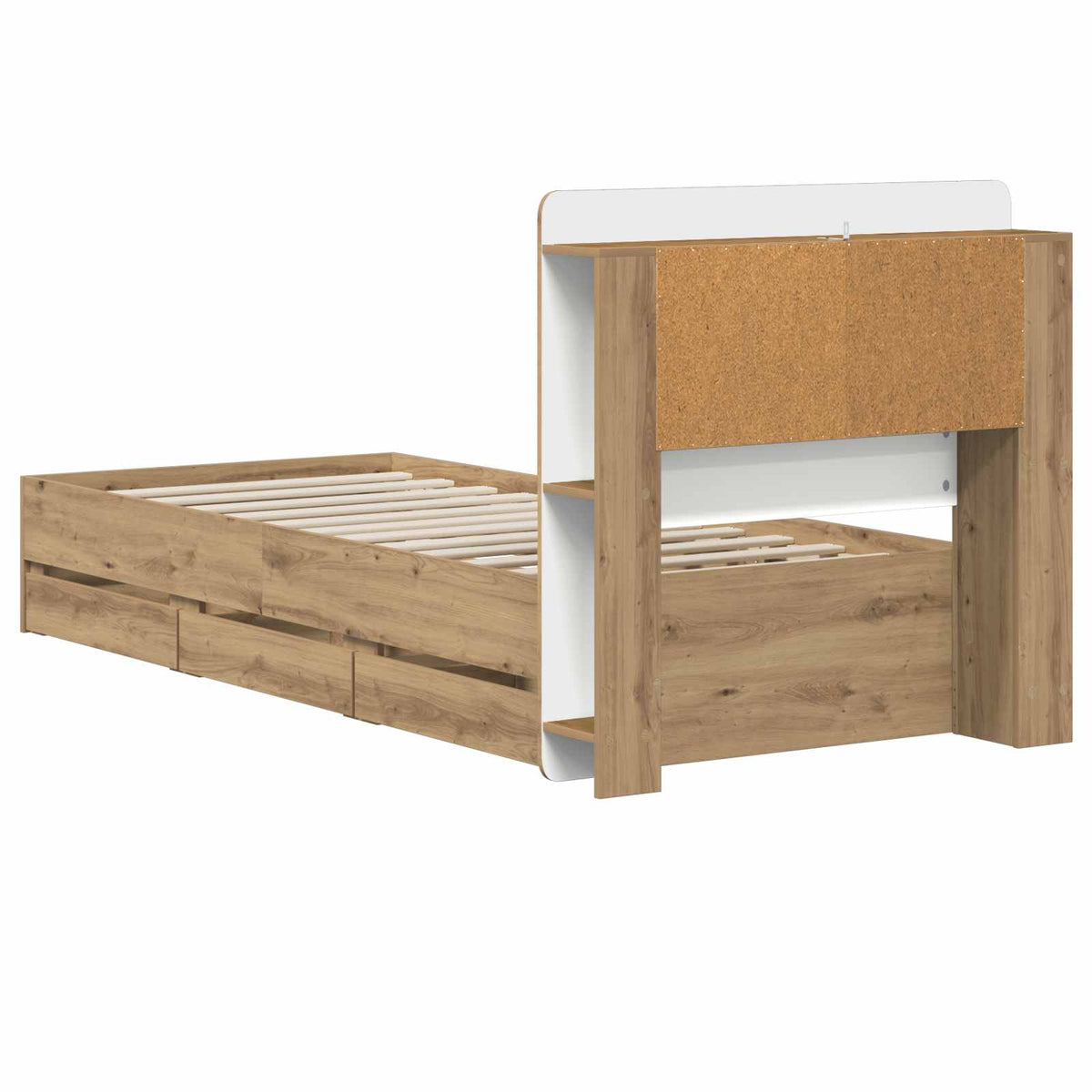 Bedframe met opbergruimte en hoofdbord Artisanaal eiken