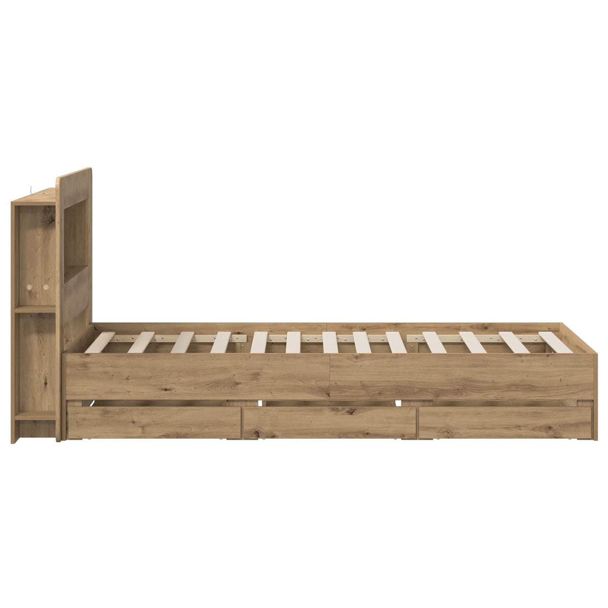 Bedframe met opbergruimte en hoofdbord Artisanaal eiken
