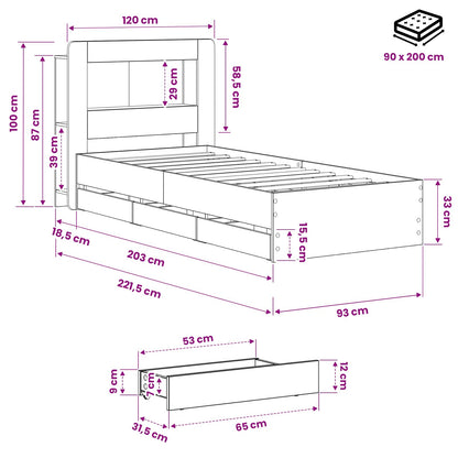 Bedframe met opbergruimte en hoofdbord Artisanaal eiken