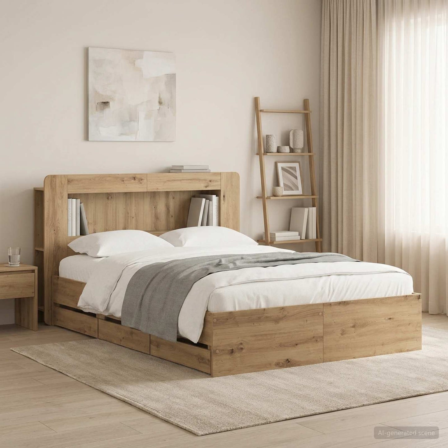Bedframe met opbergruimte en hoofdbord Artisanaal eiken