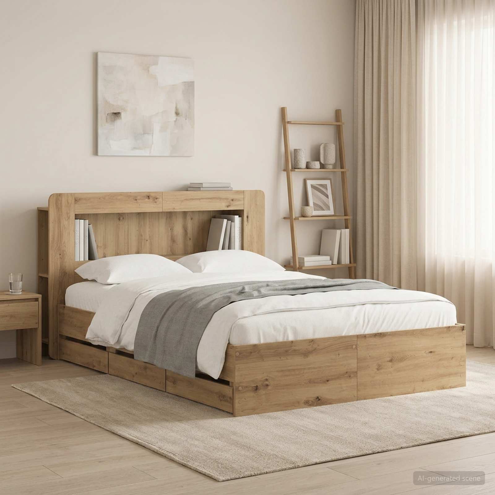 Bedframe met opbergruimte en hoofdbord Artisanaal eiken