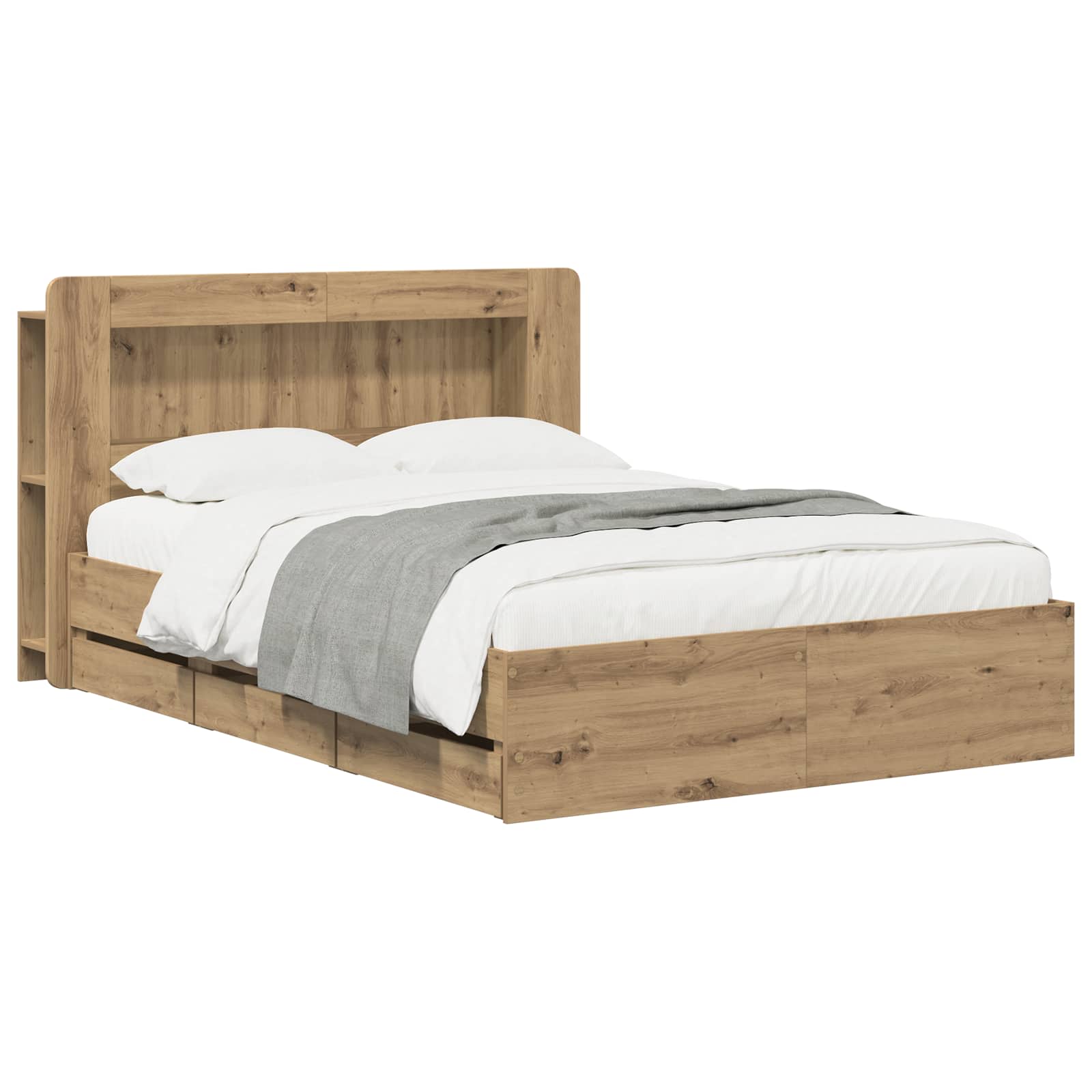 Bedframe met opbergruimte en hoofdbord Artisanaal eiken