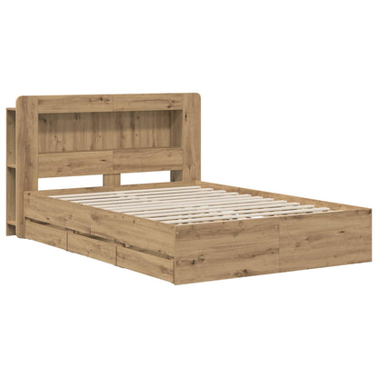 Bedframe met opbergruimte en hoofdbord Artisanaal eiken