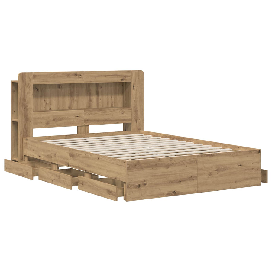 Bedframe met opbergruimte en hoofdbord Artisanaal eiken