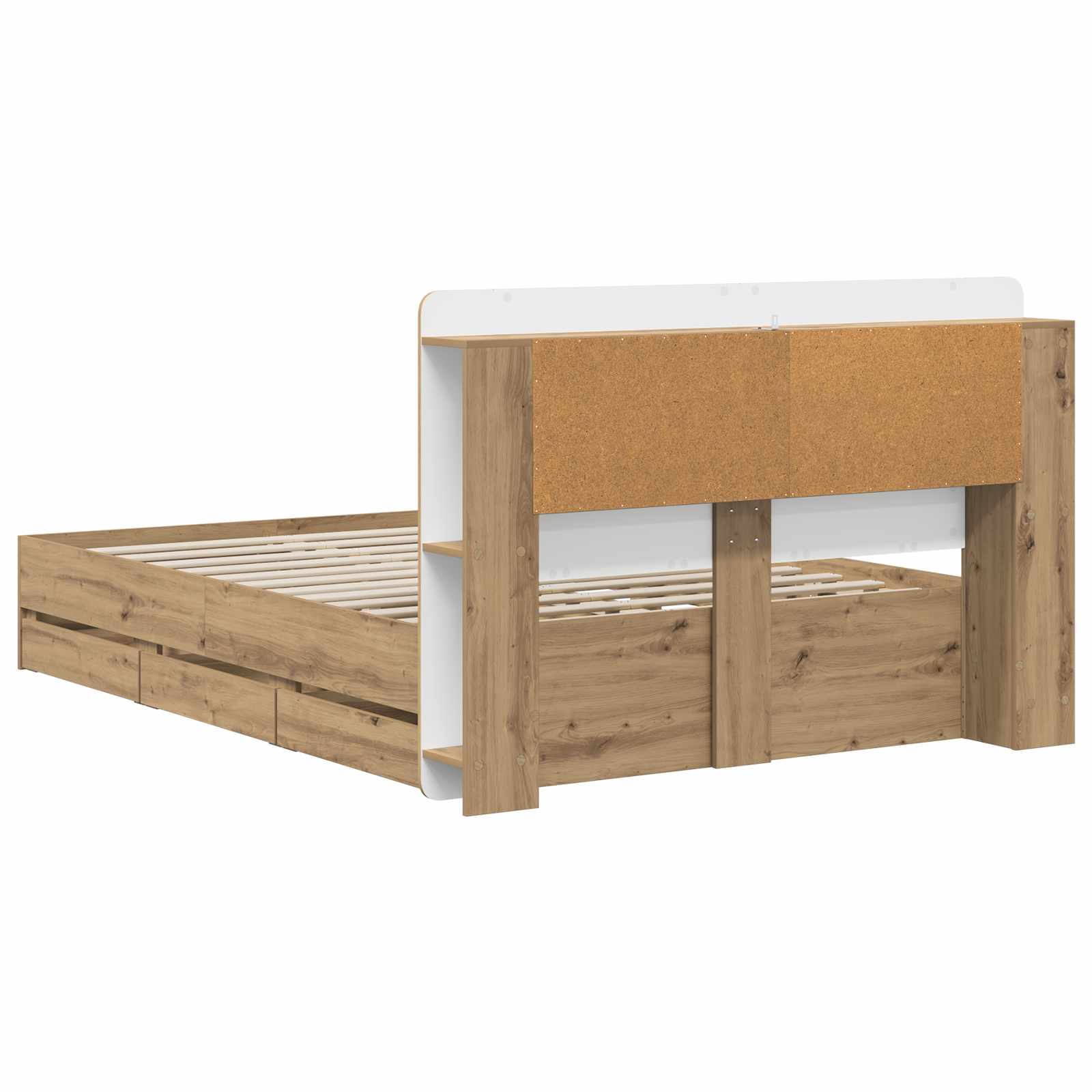 Bedframe met opbergruimte en hoofdbord Artisanaal eiken