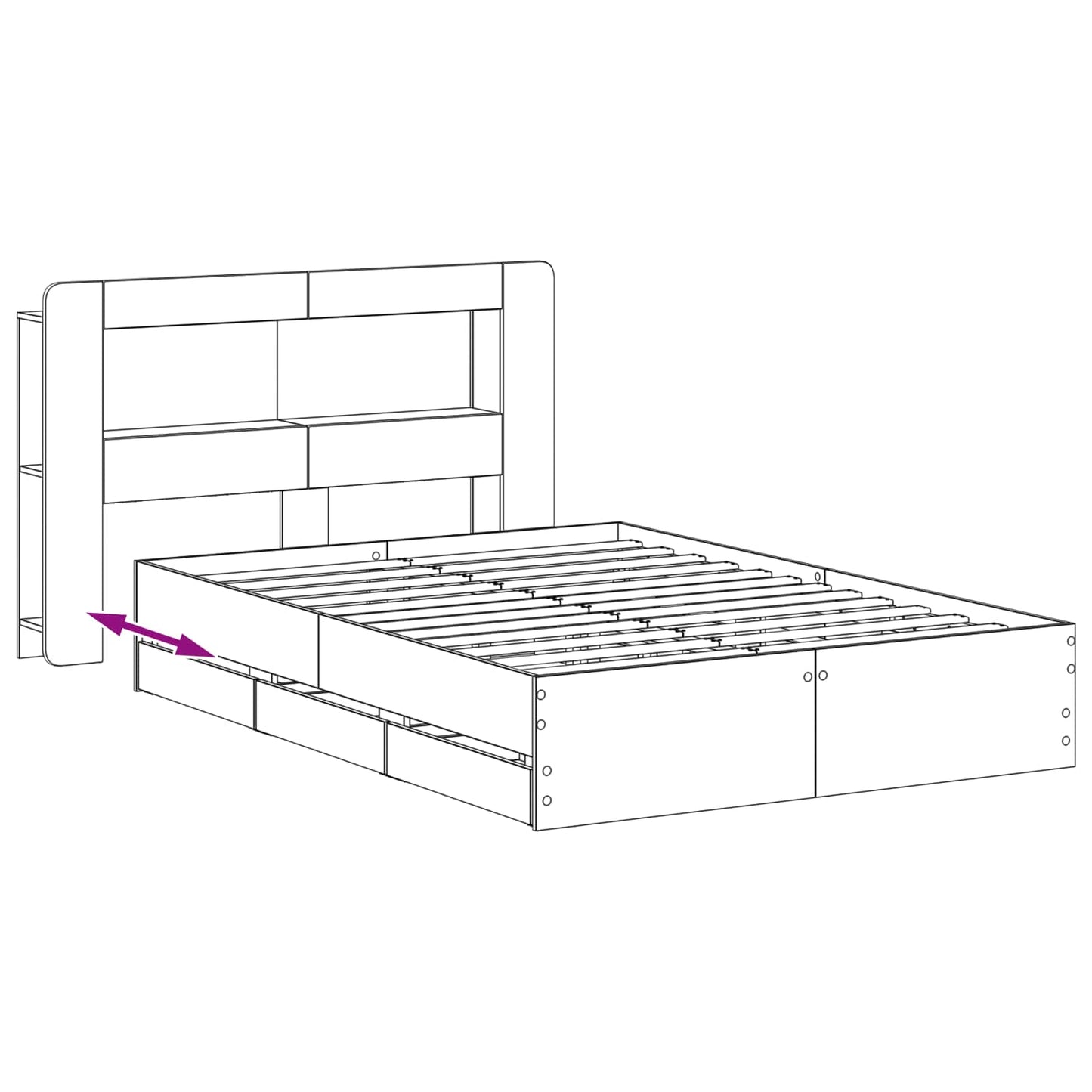 Bedframe met opbergruimte en hoofdbord Artisanaal eiken