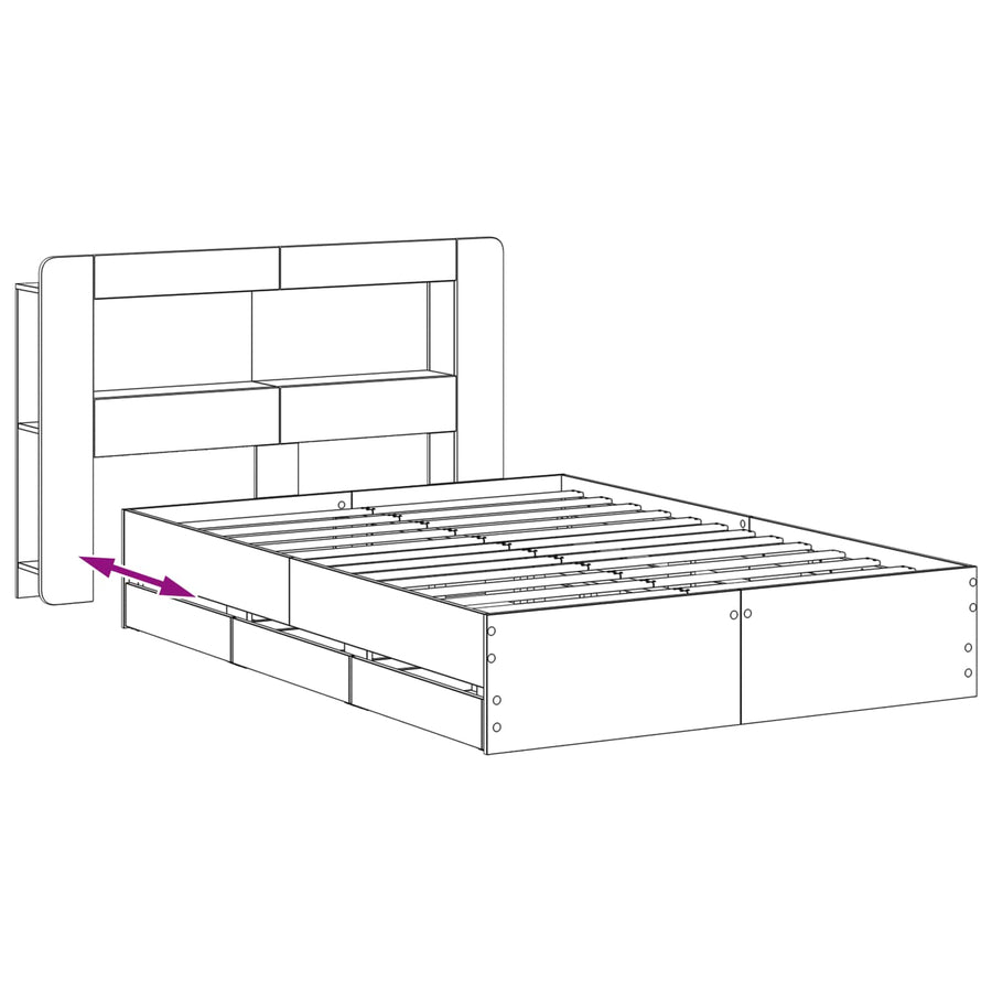 Bedframe met opbergruimte en hoofdbord Artisanaal eiken