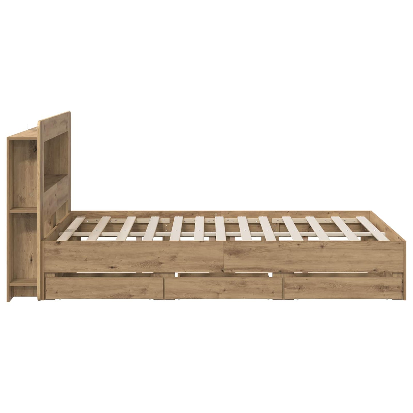 Bedframe met opbergruimte en hoofdbord Artisanaal eiken