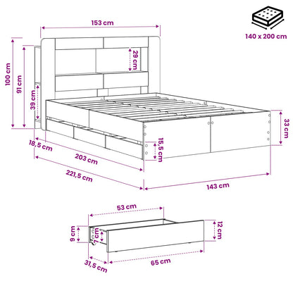 Bedframe met opbergruimte en hoofdbord Artisanaal eiken