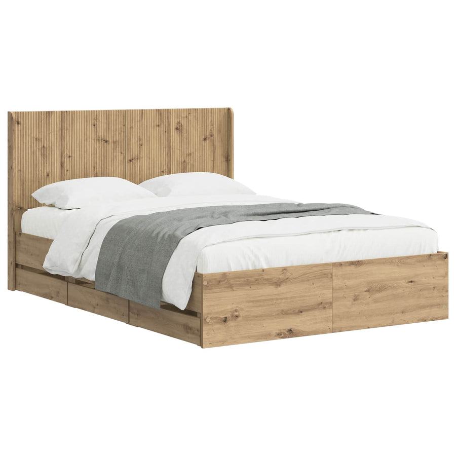 Bedframe met opbergruimte en hoofdbord Artisan Oak 140 x 190 cm