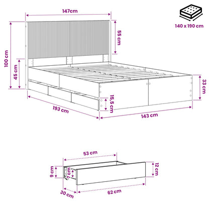 Bedframe met opbergruimte en hoofdbord Artisan Oak 140 x 190 cm