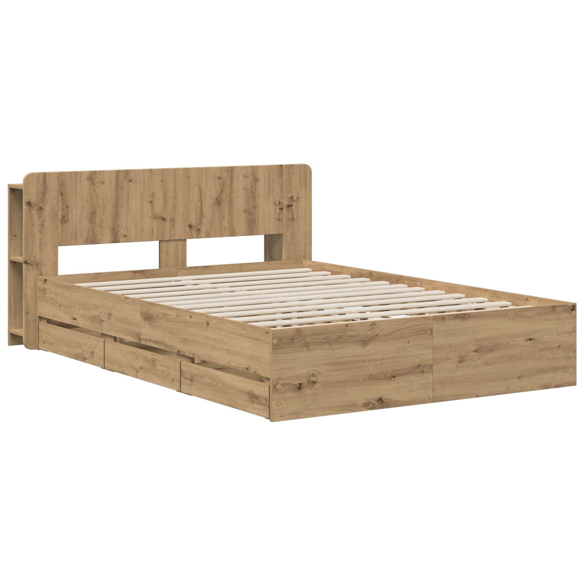 Bedframe met opbergruimte en hoofdbord Artisanaal eiken