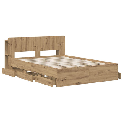 Bedframe met opbergruimte en hoofdbord Artisanaal eiken