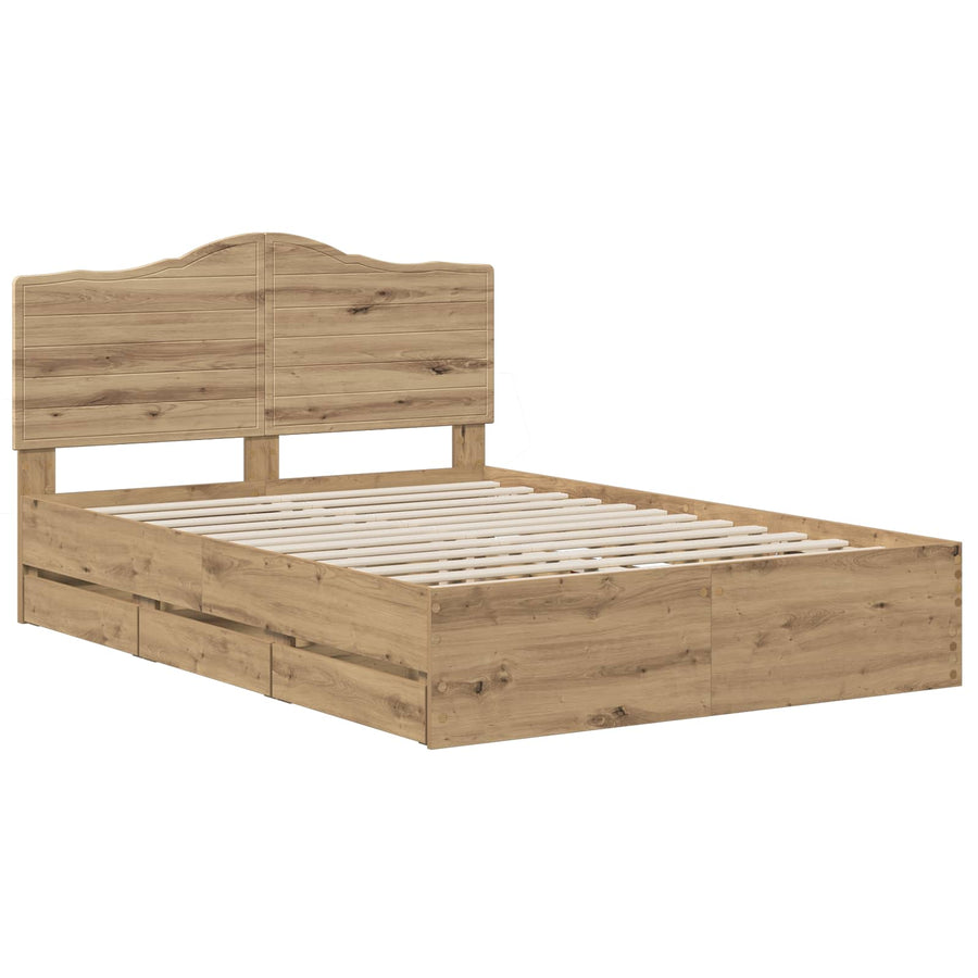 Bed Frame with Storage and Headboard Artisan Oak 140 x 190 cm