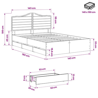 Bed Frame with Storage and Headboard Artisan Oak 140 x 190 cm
