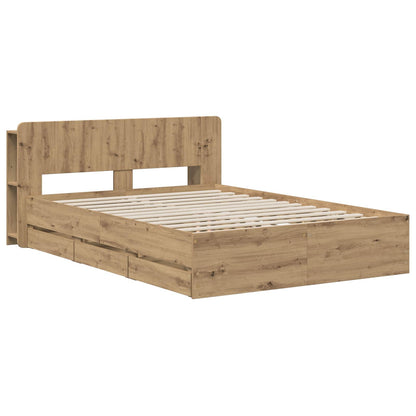 Bedframe met opbergruimte en hoofdbord Artisanaal eiken