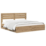 Bedframe 180x200 cm bewerkt hout met opbergruimte