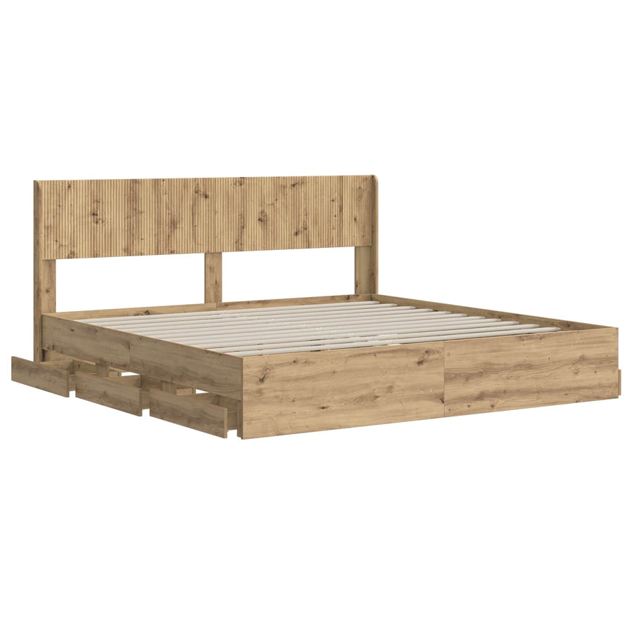 Bedframe met opbergruimte en hoofdbord Artisan Oak 180 x 200 cm