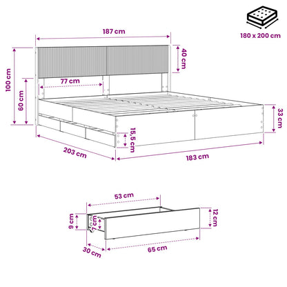 Bedframe met opbergruimte en hoofdbord Artisan Oak 180 x 200 cm