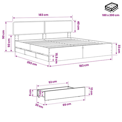 Bed Frame with Storage and Headboard Artisan Oak 180 x 200 cm
